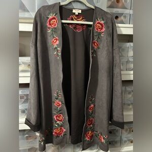 Umgee Charcoal Jacket/Cape with Floral Embroidery